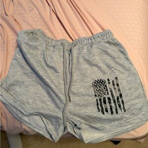 Gray Shorts with Black Flag Design